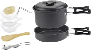 1 Set Person Portable Camping Cookware Black Outdoor Cooking Pots Cutlery for BBQ Picnic Hiking Essential Camping Tool with Creative Design
