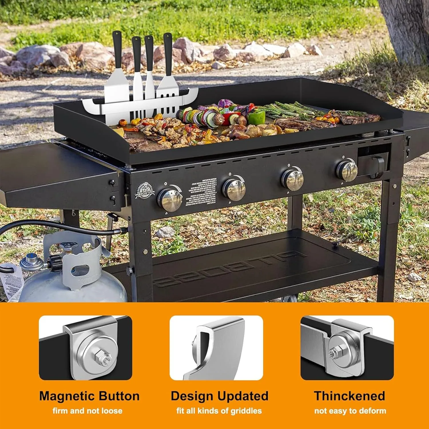 10 Inch Griddle Spatula Holder Magnetic Design, Stainless Steel Grill Barbecue Tool Rack, Griddle Accessories for Blackstone Flat Top Griddle and Other Grill Griddles (2 Pcs)