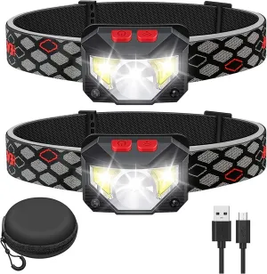 1000 Lumen Super Bright LED Rechargeable Headlamp with White Red Light, 2-Pack Waterproof Motion Sensor Headlights, 8 Modes for Outdoor Camping Cycling Running Fishing