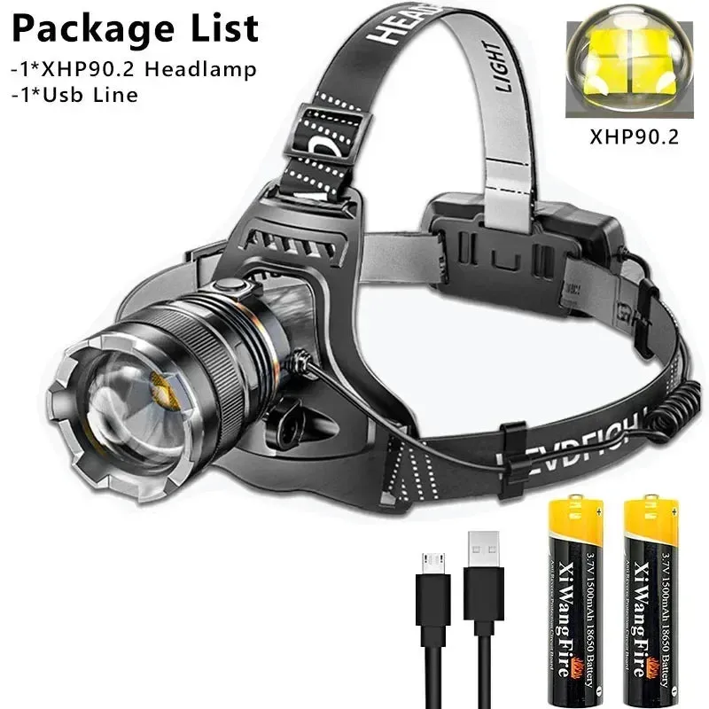 1000000LM LED Headlamp – XHP90.2 USB Rechargeable Fishing & Hunting Head Torch, High-Power