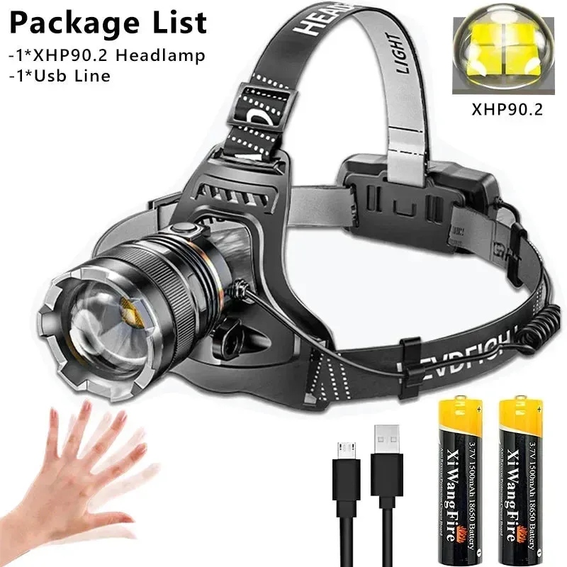 1000000LM LED Headlamp – XHP90.2 USB Rechargeable Fishing & Hunting Head Torch, High-Power