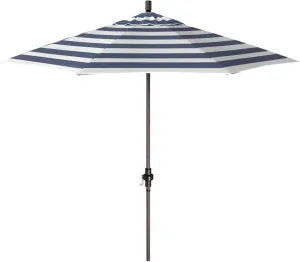 108'' Round Octagonal Outdoor Patio Umbrella Market Style with Adjustable Collar Tilt & Crank Lift | Striped Pattern Navy White Color Bronze Pole Olefin Canopy | Durable All Weather UV Fade Resistant