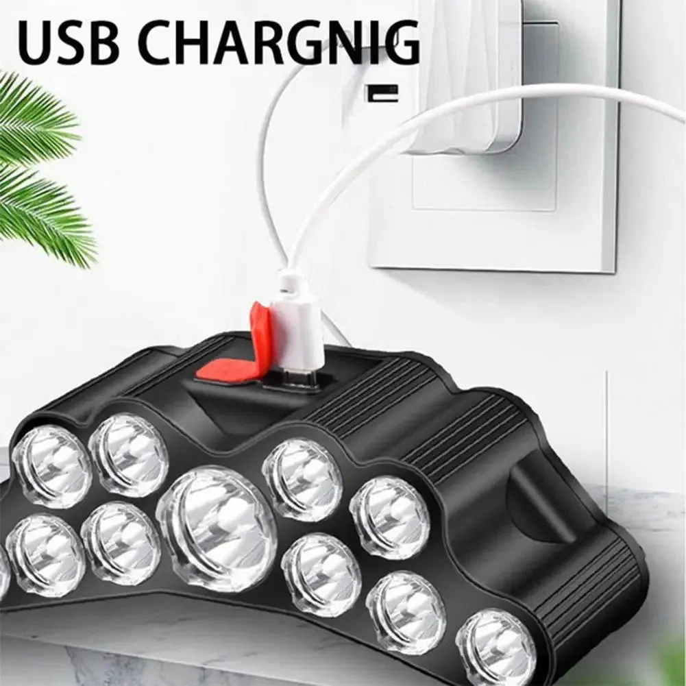 11 Core LED Headlamp ABS Head-mounted 4 Modes Rechargeable Flashlight Outdoor Camping Fishing Light Built-in Battery Headlight