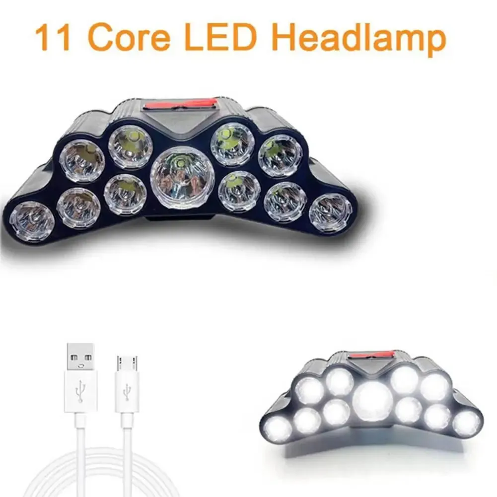 11 Core LED Headlamp ABS Head-mounted 4 Modes Rechargeable Flashlight Outdoor Camping Fishing Light Built-in Battery Headlight