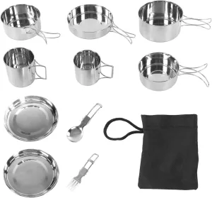 12 Pcs Camping Cookware Set, Portable Cooking Set, Stackable Pot Pan Bowls with Storage Bag, for Family Picnic