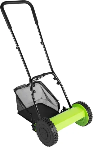 12In Manual Push Reel Lawn Mower, 0.67-1.3In Height Adjustable Push Lawn Sweeper, with 23L Collection Bag, 5 Blades, for Grass and Debris on Lawns, Sidewalks, Driveways, Courtyards