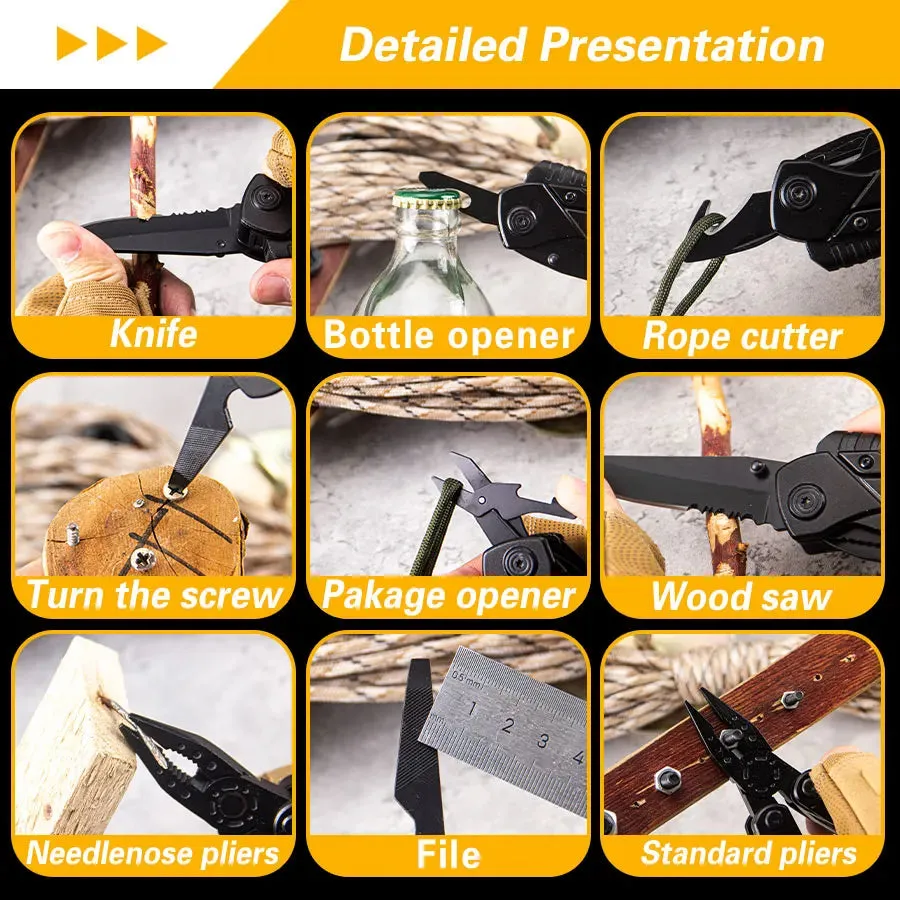 13-in-1 Multitool Pocket Knife with Safety Lock and Spring-Action Pliers