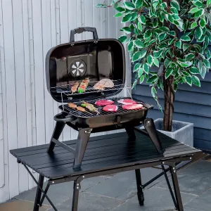 14" Portable Charcoal Grill, Tabletop Small BBQ Grill for Outdoor Cooking, Camping Patio Backyard, Tailgating, Enamel Coated, Vent, Folding Legs, Black