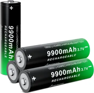 18650 Rechargeable Battery 9900mAh High Capacity 3.7Volt Li-ion Batteries for Led Flashlight Headlamp (Button Top, 4 Pack)