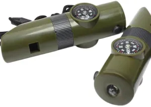 (1pcs) Outdoor 7-in-1 Multi-Function Whistle Survival Whistle Rescue Whistle with led Light Thermometer Compass Magnifying Glass
