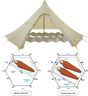 2-3 Person Camp Tent Watrerproof Ultralight Lightweight 20D Backpacking Camping Tent for Outdoor Hiking Trekking Avaible (Trekking Pole is NOT Included)