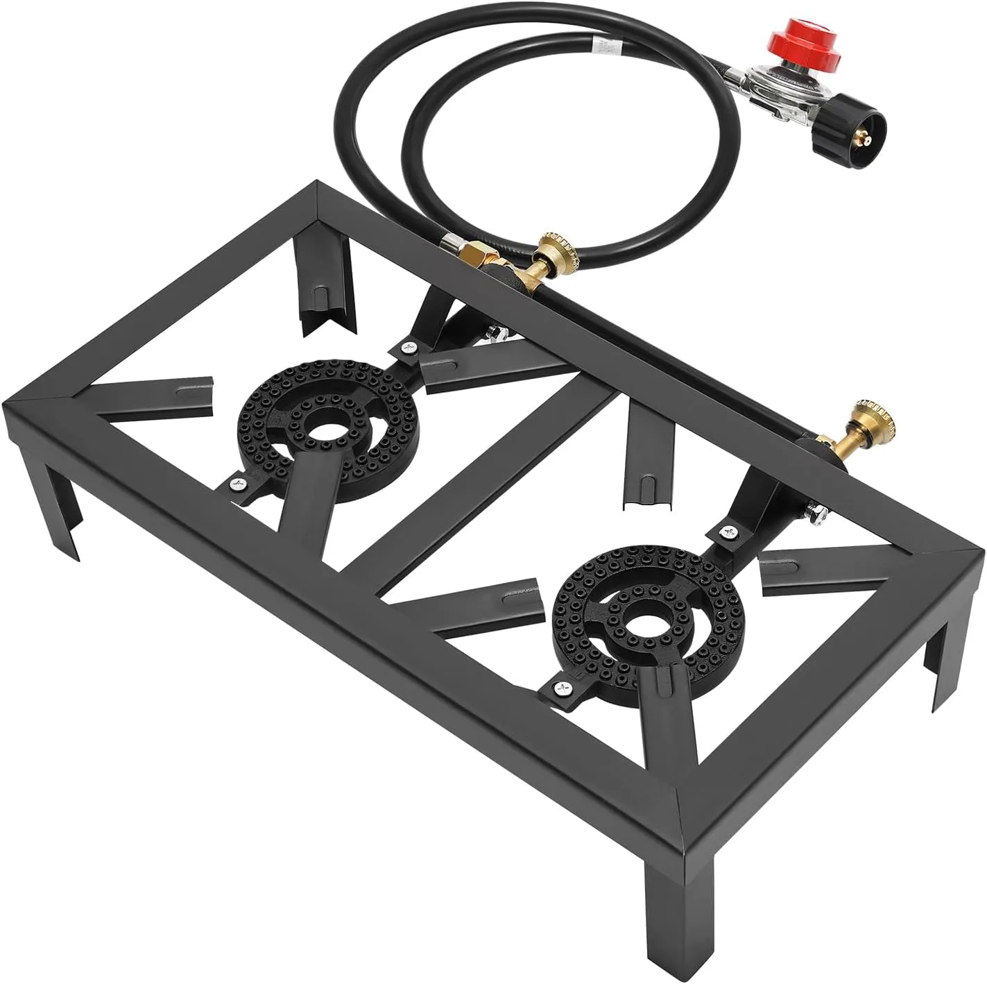 2-Burner Gas Camping Stove, 8000W Power Adjustable Flame Control, Easy Setup, Lightweight and Portable for Picnic and Outdoor Cooking Use