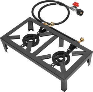 2-Burner Gas Camping Stove, 8000W Power Adjustable Flame Control, Easy Setup, Lightweight and Portable for Picnic and Outdoor Cooking Use