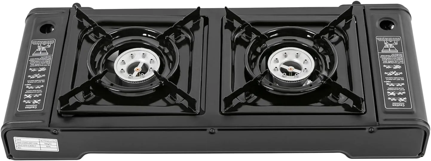 2-Burner Portable Camping Stove, Double Burner Butane Stove, Butane Camping Stove Kit with Carrying Case, Outdoor Travel Camp Stove for Camping, BBQ, Home