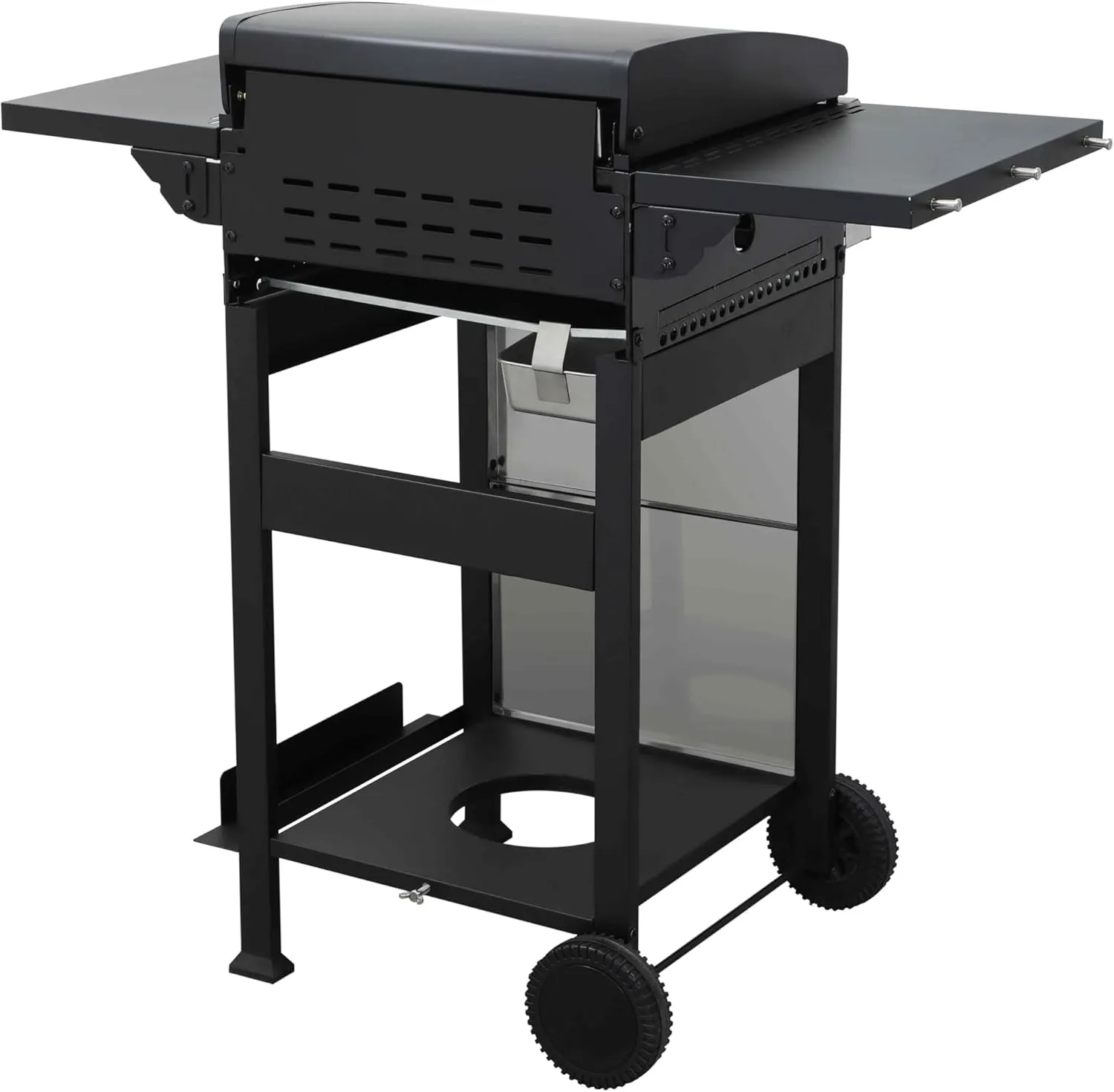 2-Burner Propane Gas BBQ Grill, 24600BTUStainless Steel Barbecue Grill with Wire Enamel Cooking Grids, Foldable Side Table, Hanging Basket, SS Plancha, Suitable for Patio, Camping, Outdoor Cooking