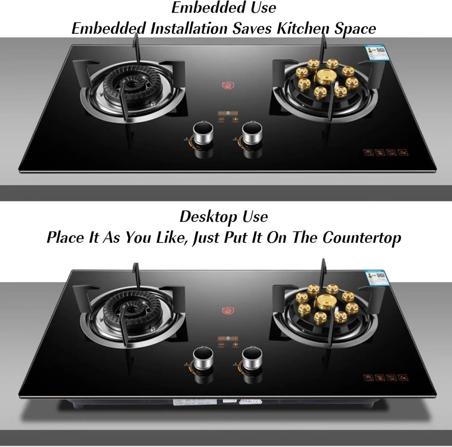 2 Burners Natural Gas and Propane Stove,Energy-saving and Windproof Luxury Nine-fire Stove With Power Display and Anti-scalding Reminder(LPG)