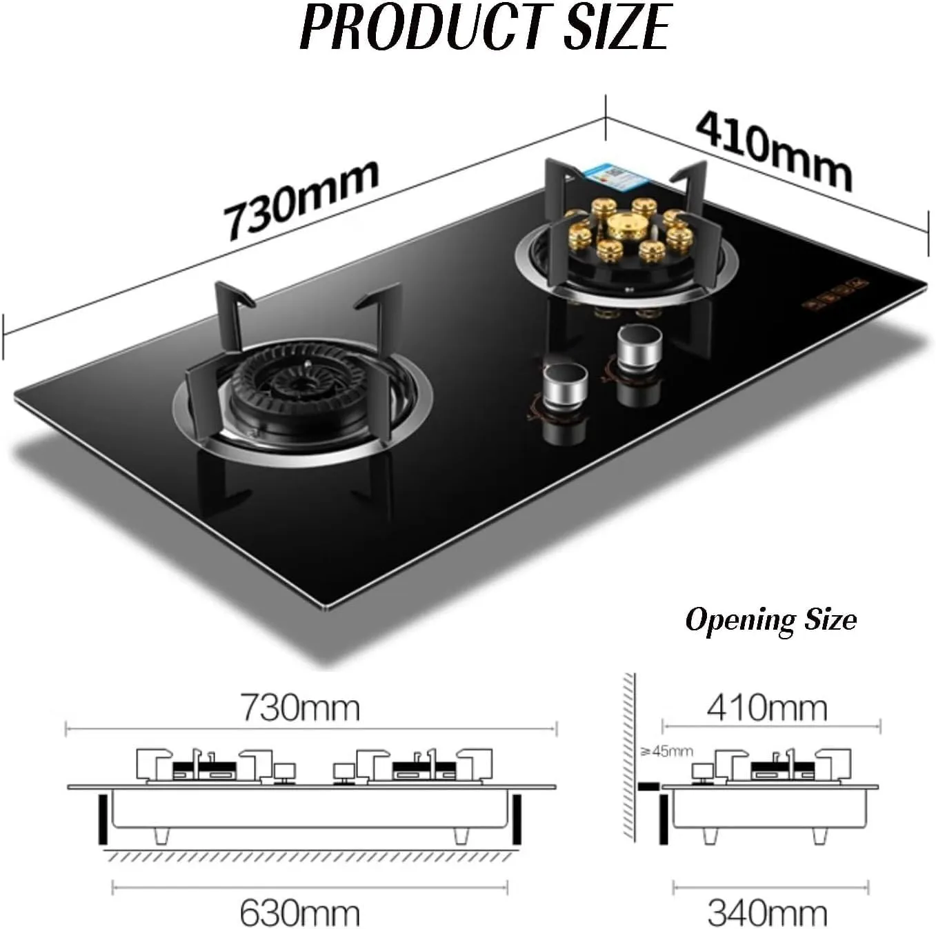 2 Burners Natural Gas and Propane Stove,Energy-saving and Windproof Luxury Nine-fire Stove With Power Display and Anti-scalding Reminder(LPG)