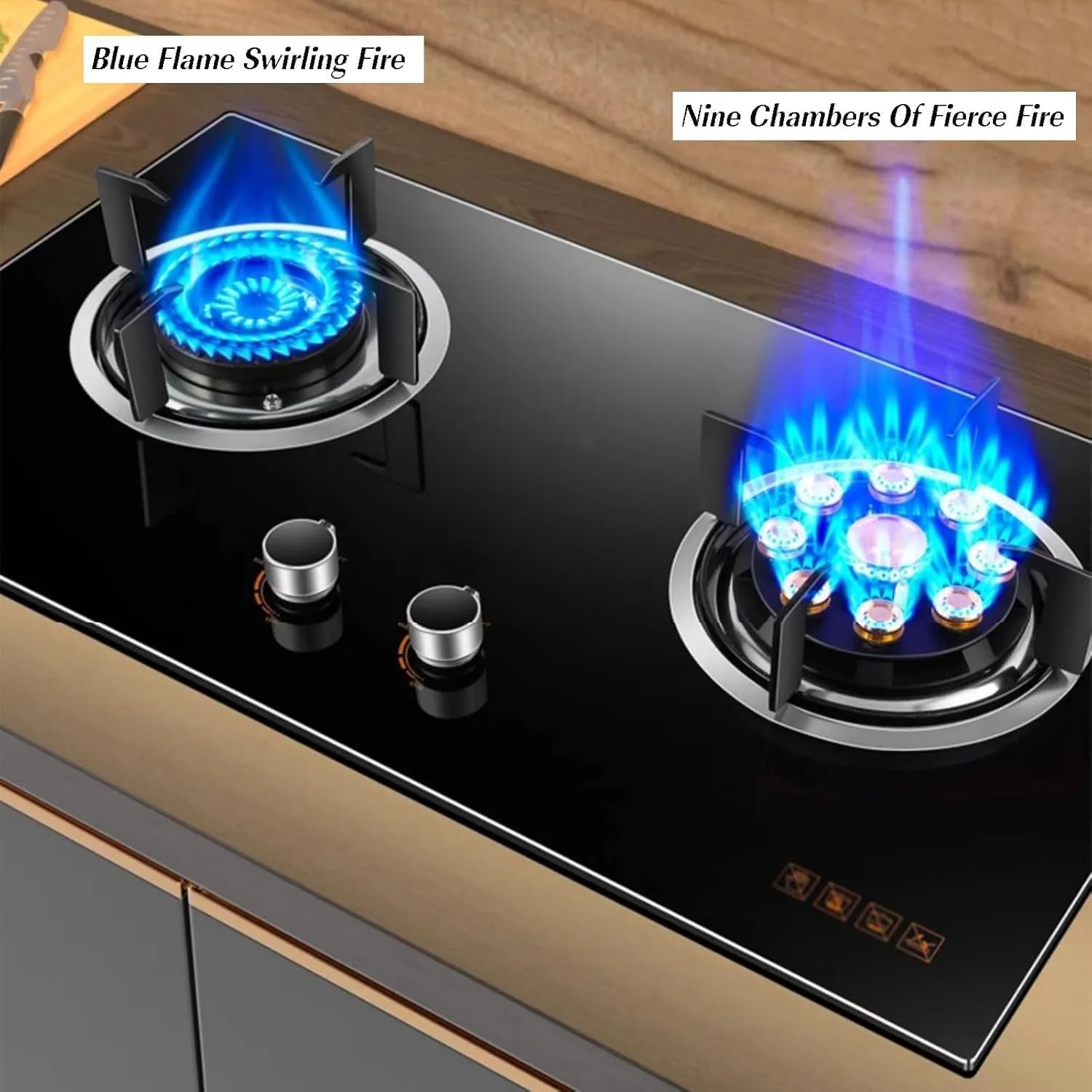 2 Burners Natural Gas and Propane Stove,Energy-saving and Windproof Luxury Nine-fire Stove With Power Display and Anti-scalding Reminder(LPG)