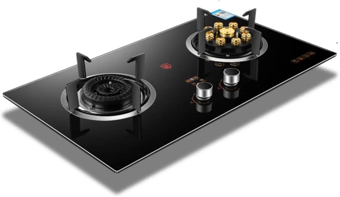 2 Burners Natural Gas and Propane Stove,Energy-saving and Windproof Luxury Nine-fire Stove With Power Display and Anti-scalding Reminder(LPG)