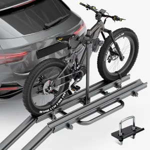 2 EBike Rack up to 5" with Ramp, Lockable & Foldable Bike Racks, 200 LBS Capacity Fat Tire Carrier, Electric Bicycles Racks Platform for Standard, Fits 2" Hitch for SUVs Cars Trucks Vans
