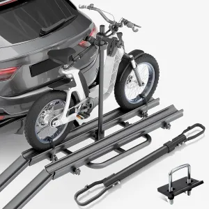 2 EBike Rack with Cross Bar & Ramp, 5" Fat Tire Bike Carrier, 200 LBS Capacity Foldable & Lockable Bike Racks, Electric Bicycle Racks Platform Fits 2" Standard Hitch for Trucks SUVs Cars Vans
