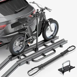 2 EBike Rack with Cross Bar and Ramp, 200 LBS Capacity Bike Racks, 5" Fat Tire Carrier, Foldable & Lockable Electric Bicycle Racks Platform, Fits 2" Standard Hitch for SUVs Cars Trucks Vans