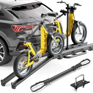2 EBike Rack with Cross Bar and Ramp, 5" Fat Tire Carrier, 200 LBS Capacity Bike Racks, Lockable & Foldable Electric Bicycle Racks Platform, Fits 2" Standard Hitch for Trucks SUVs Vans Cars