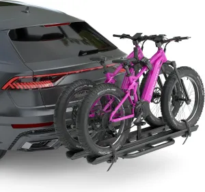 2 EBike Rack with Ramp, 2'' Hitch Mounted Lockable Bike Racks, 200lbs Capacity Foldable Platform, Up to 4.5 Inch Fat Tire Carrier for Standard and Electric Bicycles for Car SUV Truck RV