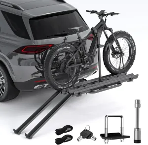 2 EBike Rack with Ramp, 2" Hitch Mounted Lockable & Foldable Bike Racks, Up to 3-5'' Fat Tire Carrier for Standard and Electric Bicycles, 200lbs Capacity E-Bike Rack for SUV Car Truck Van RV