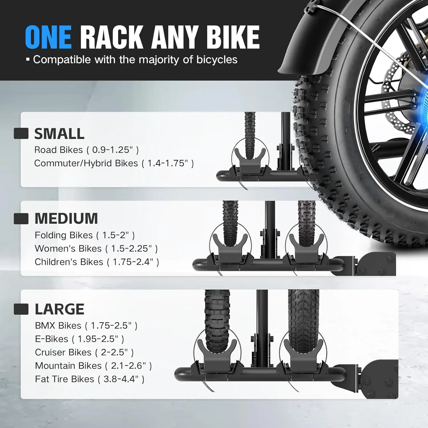 2 EBike Rack with Ramp, up to 4.4" Fat Tire Carrier, 200 LBS Capacity Electric Bicycles Racks, Lockable & Foldable Bike Racks Platform for Standard, Fits 2" Hitch for SUVs Cars Trucks Vans