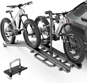 2 EBike Rack with Ramp, up to 4.8" Fat Tire Carrier, Lockable & Foldable Bike Racks, 200 LBS Capacity Electric Bicycles Racks Platform for Standard, Fits 2" Hitch for SUVs Cars Trucks Vans