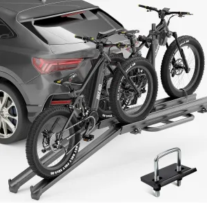 2 EBike Rack with Ramp, up to 5" Fat Tire Carrier, Foldable & Lockable Bike Racks, 200 LBS Capacity Electric Bicycles Bike Racks Platform for Standard, Fits 2" Hitch for SUVs Cars Trucks Vans