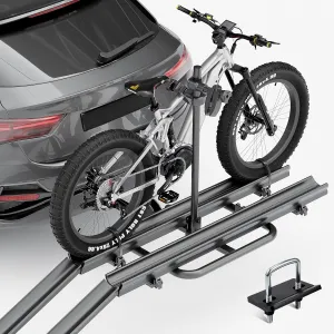 2 EBike Rack with Ramp, up to 5" Fat Tire Carrier, Foldable & Lockable Electric Bicycles Racks, 200 LBS Capacity Bike Racks Platform for Standard, Fits 2" Hitch for Trucks SUVs Cars Vans