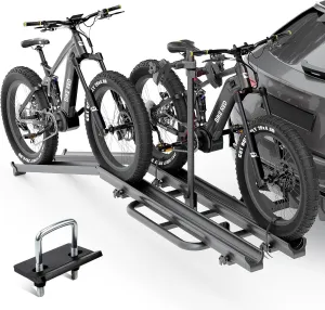 2 EBike Rack with Ramp, up to 5" Fat Tire Carrier, Lockable & Foldable Electric Bicycles Racks, 200 LBS Capacity Bike Racks Platform for Standard, Fits 2" Hitch for SUVs Cars Trucks Vans