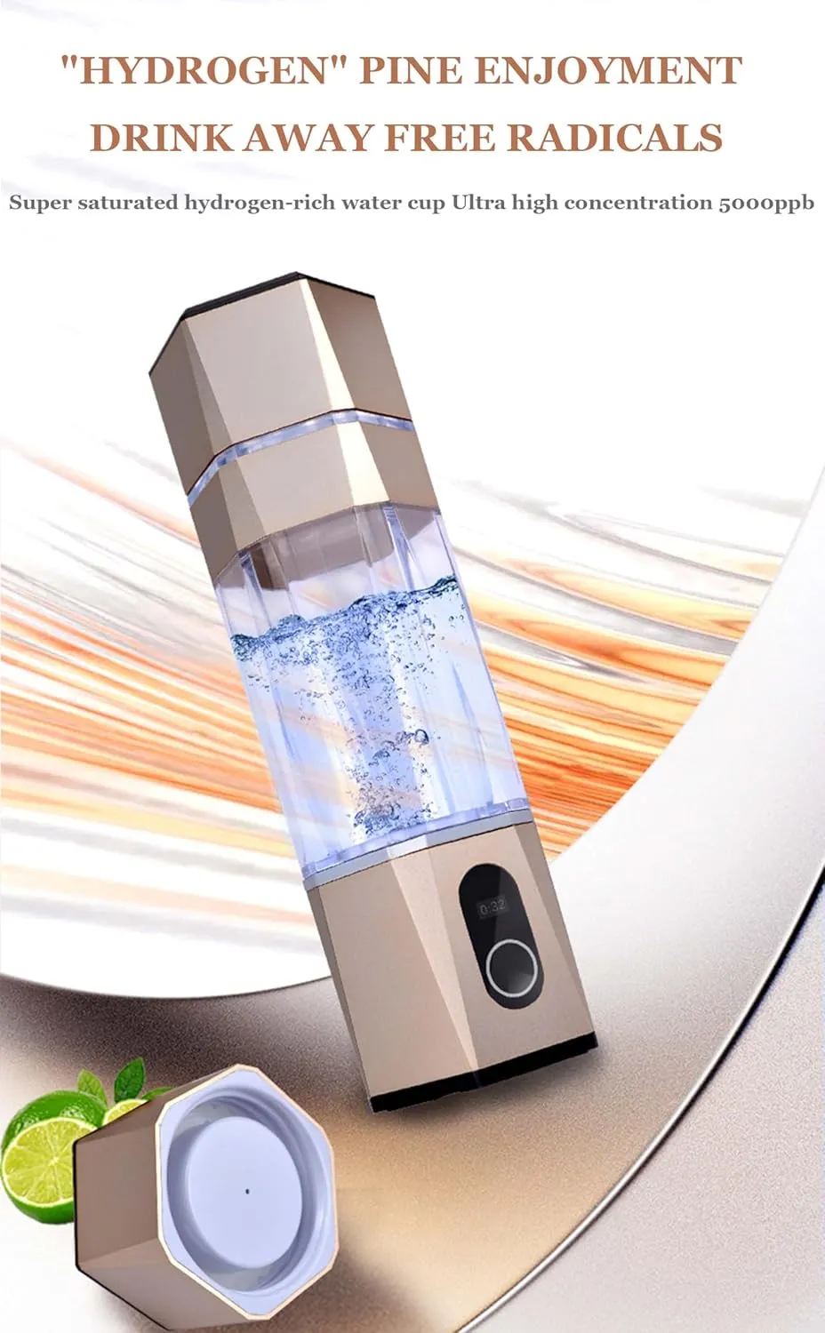 2-in-1 Portable Hydrogen Water Bottle Generator, Up to 5000PPB, 300ML Hydrogen Water Maker, Anti-Oxidation and Anti-Aging Hydrogen, for Home Travel