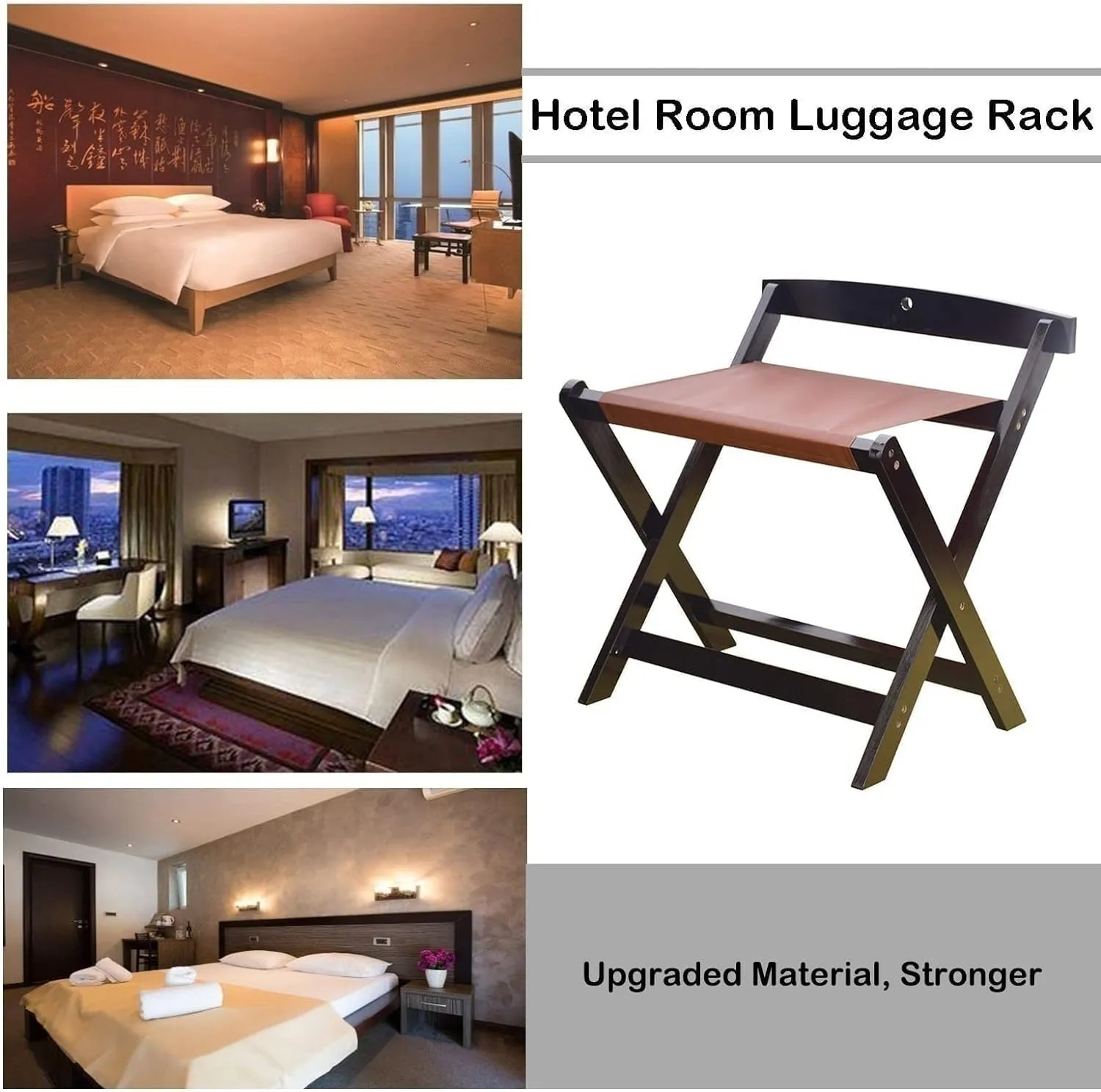 2 Pack Classic Luggage Rack - Foldable Suitcase Rack, with Wall Protection Suitcase Stand, Made of Solid Hardwood, Easy to Assemble, for Home, Bedroom and Travel (Color : White)
