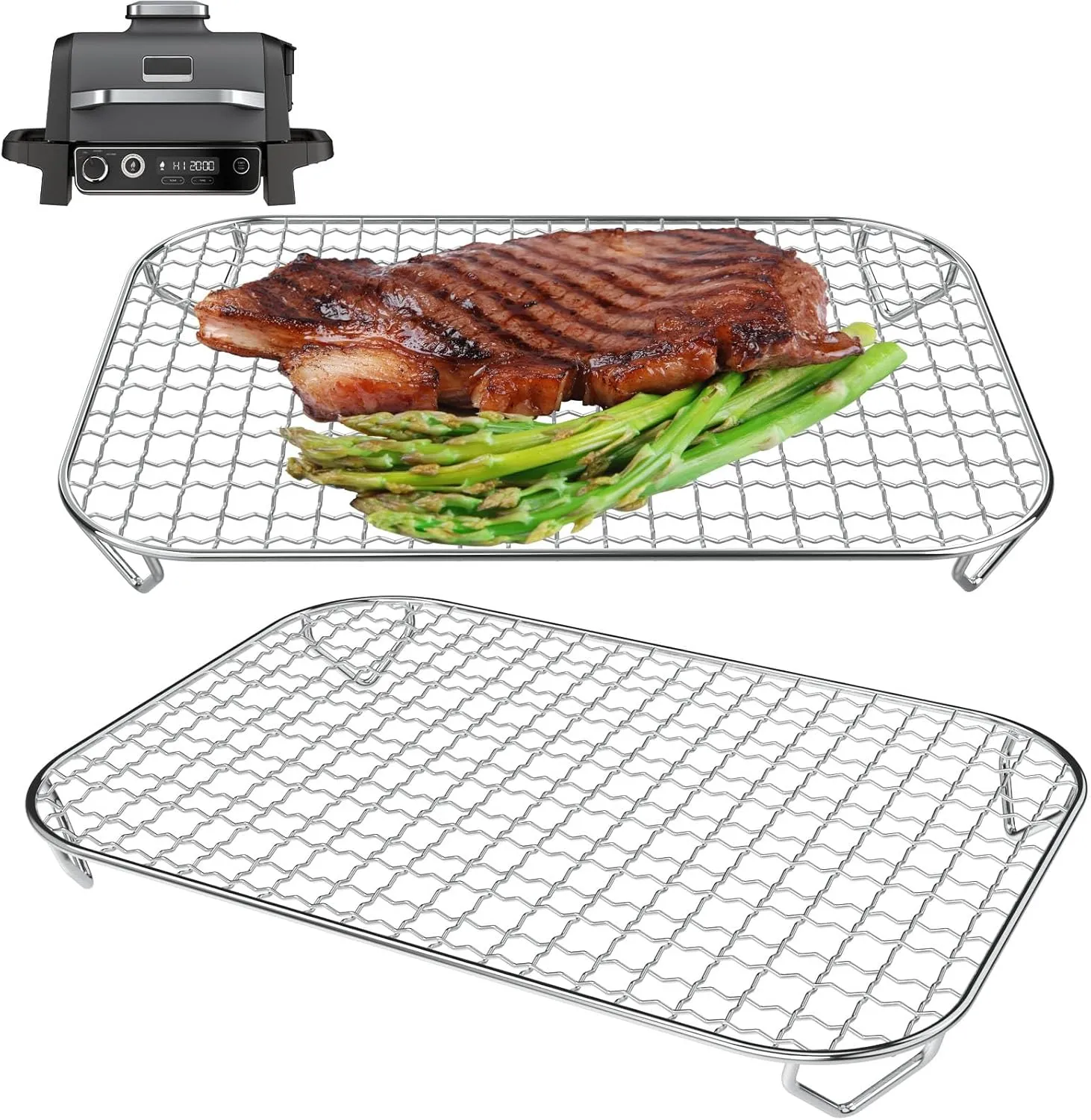 2 Pack Grill Rack for Ninja Woodfire OG700 OG701 OG751 Outdoor Grill & Smoker Accessories,Stainless Steel Cooking Roasting Rack for Ninja OG700 SER 7-in-1 Woodfire Grill Air Fryer Accessories