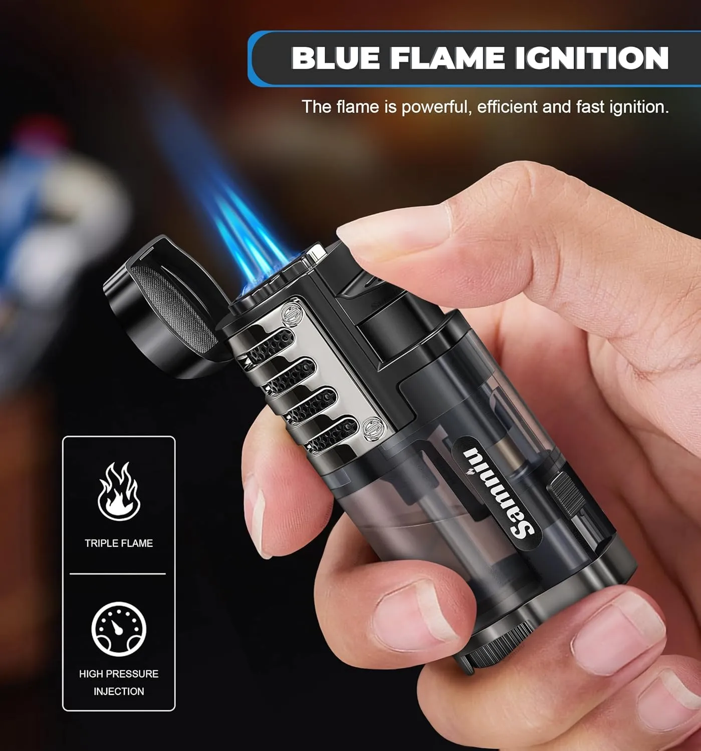 2 Pack of Torch Lighter, Triple Jet Flames, Visible Gas Tank, Butane Gas Refillable, Windproof Pocket Lighters for Candle, Men’s Gift (Gas not Included)