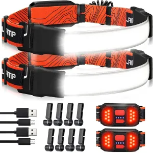 2-Pack Rechargeable LED Headlamp Flashlight, 230 Lighting, 800 Lumen, 3 Modes, Built-in Batteries, Waterproof Headlamp Flashlight, Suitable for Camping, Running, Hiking