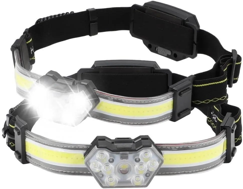 2 Pack Rechargeable Led Headlamps, 600 Lumen Led Headlight with 270° Wide Beam, Waterproof with Red Taillight for Outdoor Activities