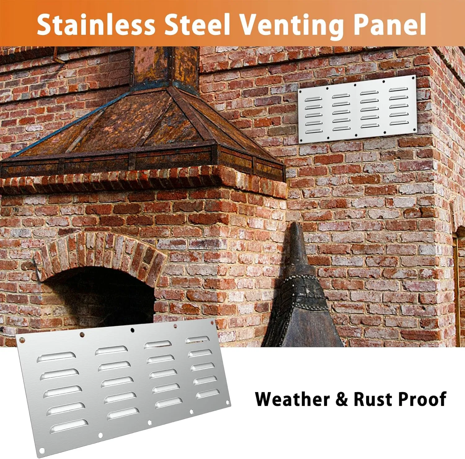 2 Pack Stainless Steel Venting Panel for Grill Accessory Stainless Steel Vent Cover Grill Vent for Masonry Fire Pits and Outdoor Kitchen, 15" by 6-1/2"