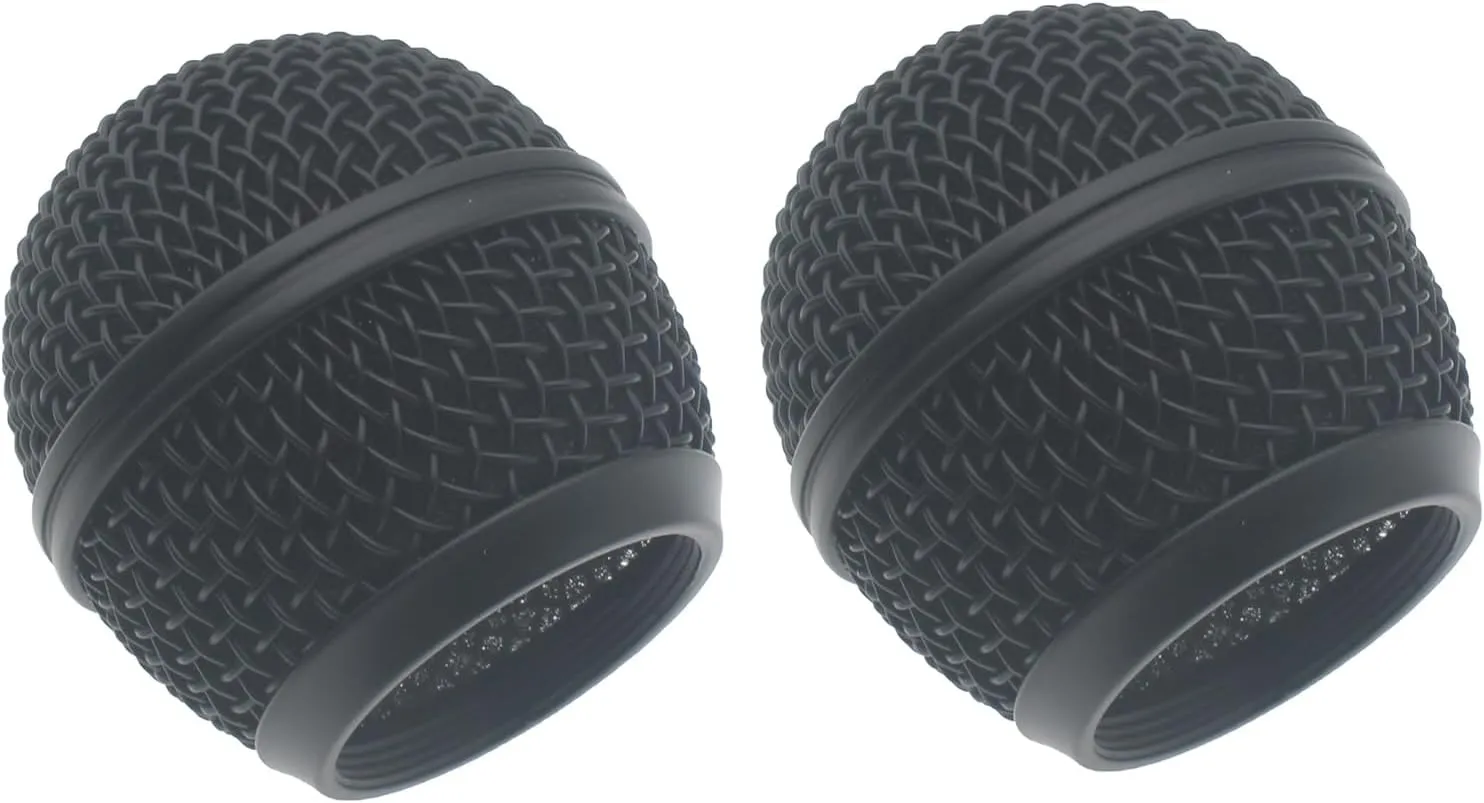 2 PCS Microphone Replacement Heads Steel Mesh Mic Grille Heads with Inner Foam Microphone Grille Ball Head Compatible with Model SM58,SM58S,SM58LC,BETA58,BETA58A,SA-M30,SV100 Black