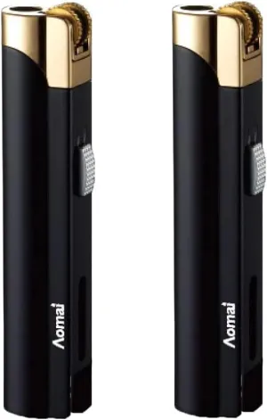 2 Pcs Slim Metal Jet Torch Flame Lighter Grinding Flint Butane Gas Windproof Cigarette Lighter - Black