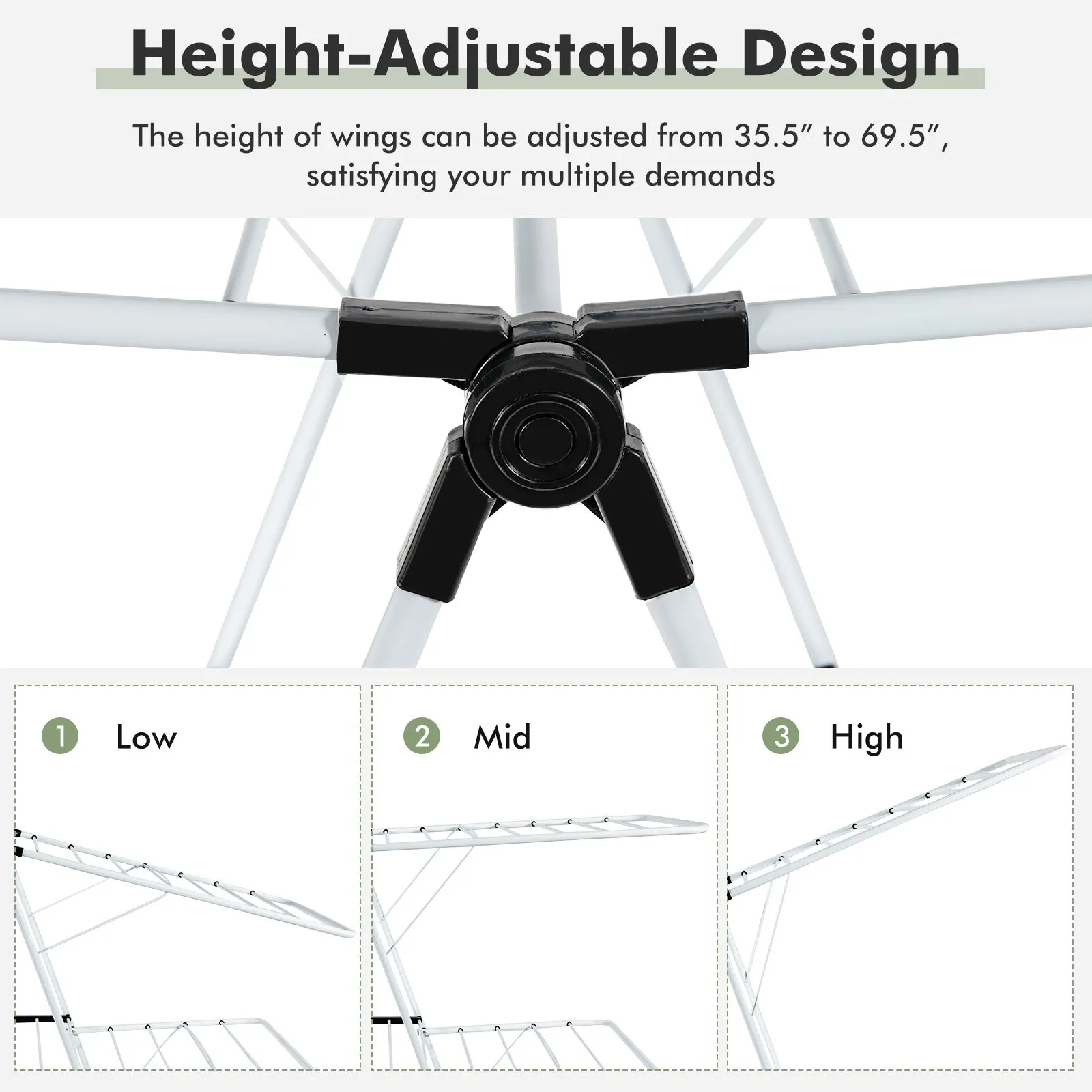 2-Tier Foldable Clothes Drying Rack with Adjustable Gullwing