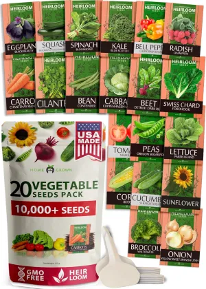 20 Heirloom Vegetable Seeds - 10,000  Survival Seeds and Emergency Prepper Gear - Non GMO Vegetable Seeds for Planting Home Garden Variety Pack