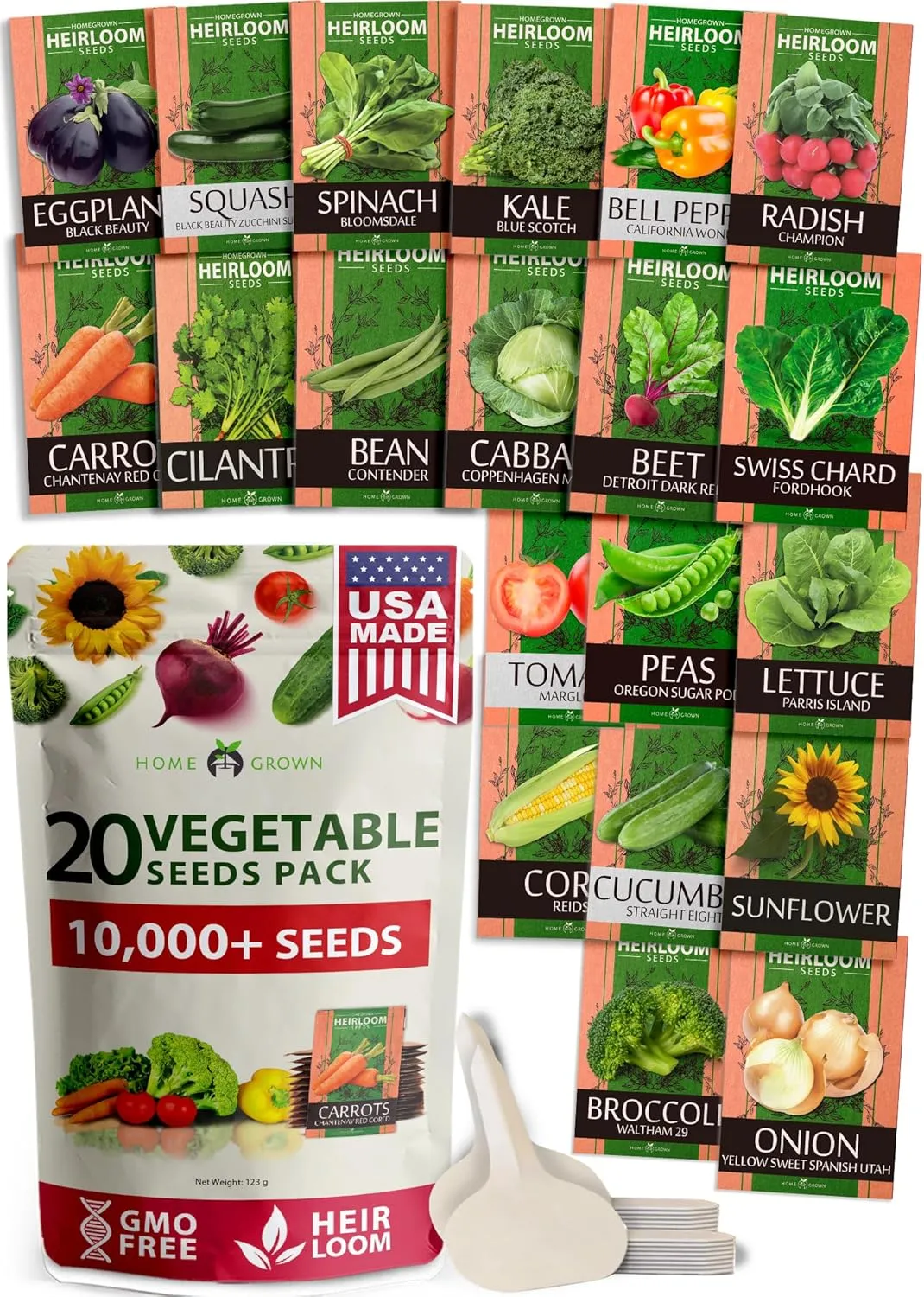 20 Heirloom Vegetable Seeds - 10,000  Survival Seeds and Emergency Prepper Gear - Non GMO Vegetable Seeds for Planting Home Garden Variety Pack