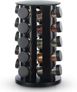 20 Jar Revolving Countertop Spice Rack, Polished Stainless Steel (Black)