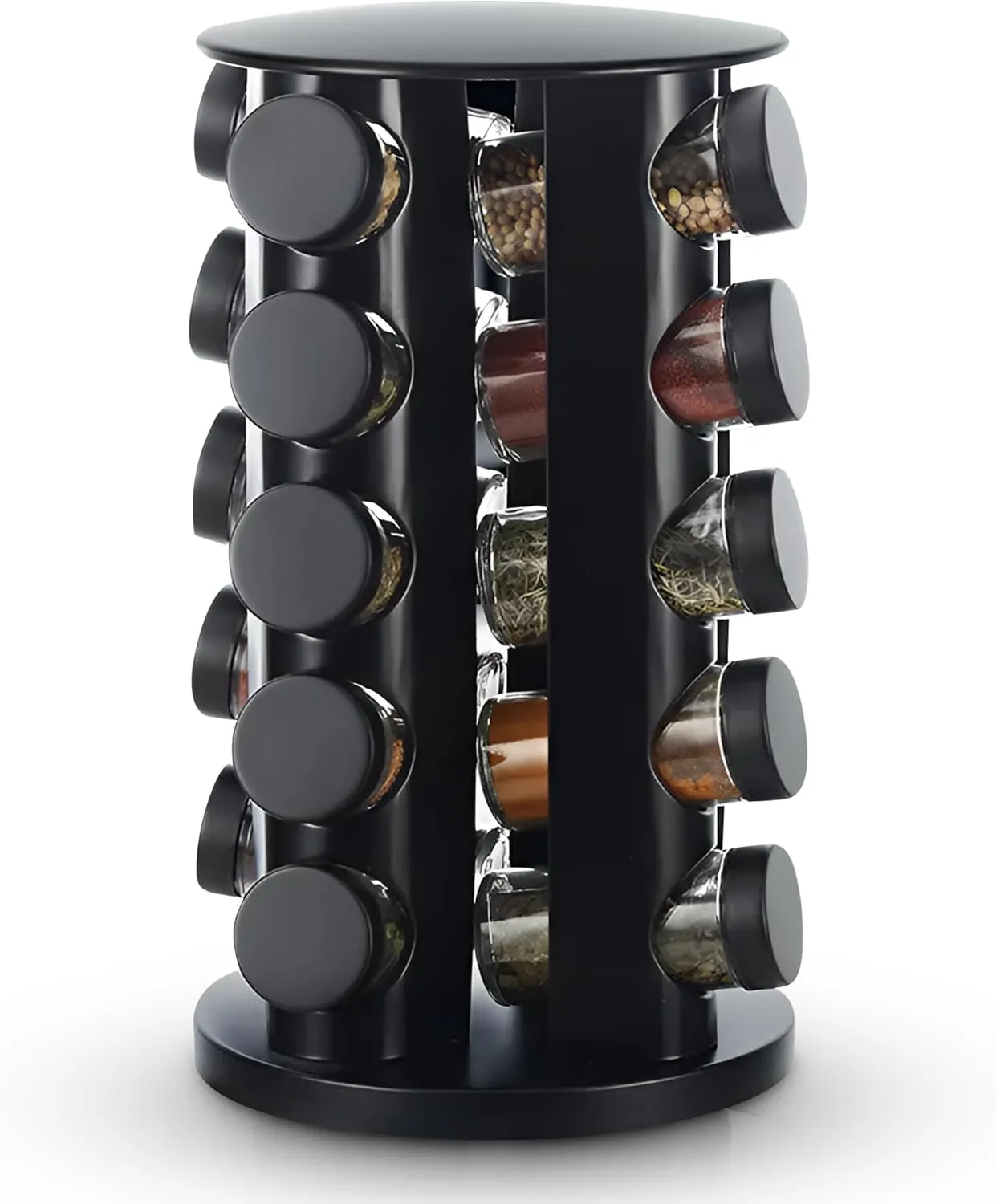 20 Jar Revolving Countertop Spice Rack, Polished Stainless Steel (Black)