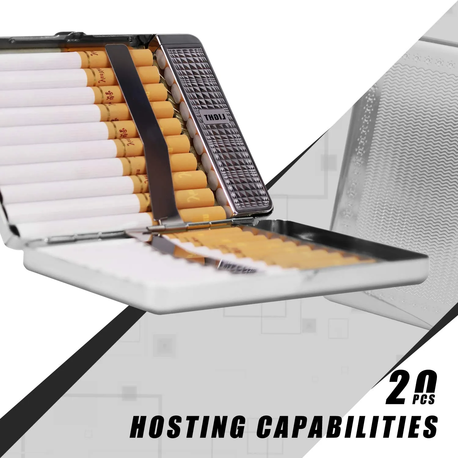 20 PCS Metal Cigarette Case Holder With 3D Eagle Arc Lighter - Rechargeable Electric Windproof Flameless USB (Silver)