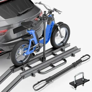 200 LBS Capacity 2 EBike Rack with Cross Bar and Ramp, 5" Fat Tire Carrier, Lockable & Foldable Electric Bicycle Racks, Bike Racks Platform Fits 2" Standard Hitch for SUVs Cars Trucks Vans